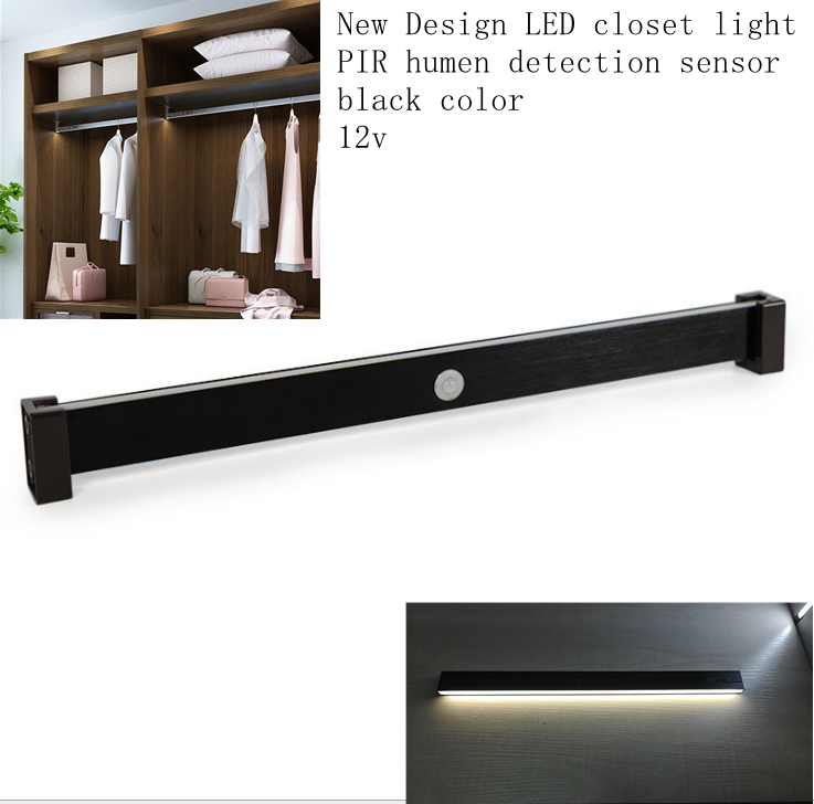 12V Closet Lighting with PIR Motion Sensor Black Color